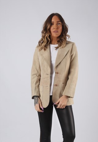 SUEDE LEATHER BLAZER JACKET SHORT UK 8 (CWCJ)