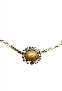 Christian Dior Necklace Gold Pearl Crystal Vintage Authentic