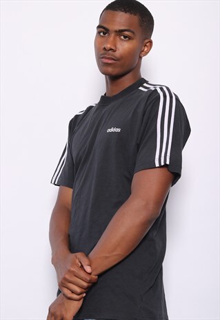 VINTAGE ADIDAS LOGO THREE STRIPE T-SHIRT BLACK