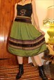 Vintage 90s Green Boho Hippy Folk Midi Skirt