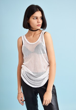 90'S RETRO NEUTRAL LONG FISHNET TANK TOP