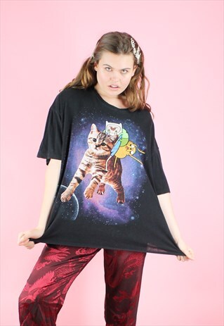 VINTAGE 90S Y2K BLACK ADVENTURE TIME KITTEN TV SHOW T-SHIRT