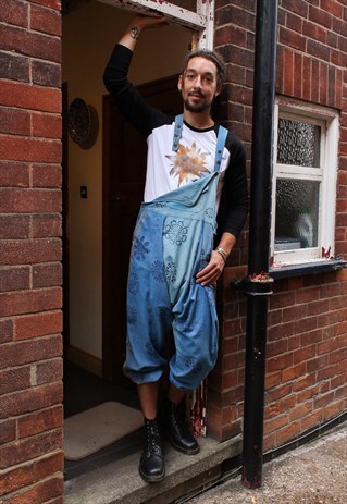FAIRTRADE SKY BLUE PATCHWORK HIPPIE DUNGAREES