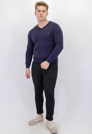 VINTAGE RALPH LAUREN V-NECK SWEATER IN BLUE