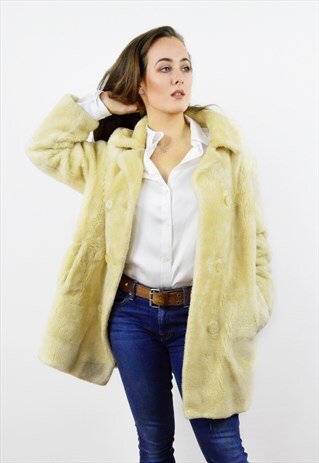 VINTAGE 80S BLOND FAUX FUR DOUBLE BREASTED COAT