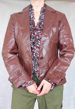 Vintage Brown Jacket, 90s Leather Jacket, Medium Size 