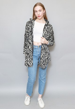 VINTAGE 1990'S ZEBRA PRINT BLACK AND GREY SHIRT/JACKET