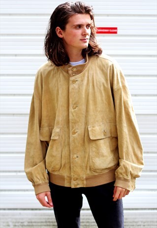 1980'S VINTAGE CREAM SUEDE LIGHTWEIGHT BOMBER JACKET