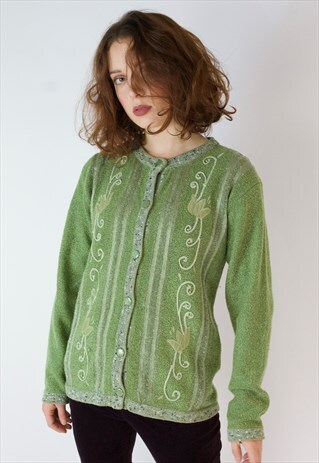 VINTAGE 90S GREEN FLORAL CARDIGAN