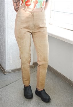 Vintage 80's Beige Stretchy Real Suede Front Trousers