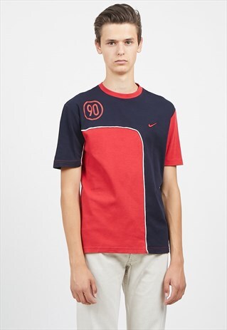 90S VINTAGE RED NAVY NIKE LOGO CREW NECK T-SHIRT