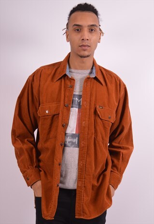 LEE MENS VINTAGE CORDUROY SHIRT LARGE BROWN 90S