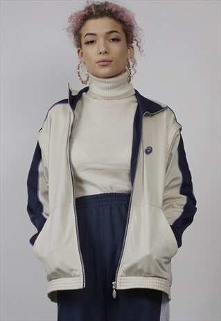 VINTAGE 80'S ASICS CREAM/ NAVY TRACKSUIT JACKET
