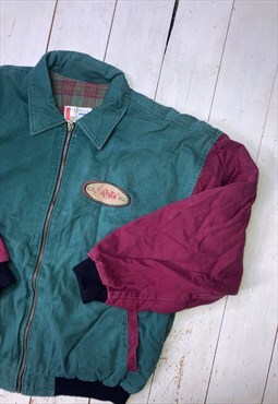 vintage large green & burgundy grunge 90s varsity jacket