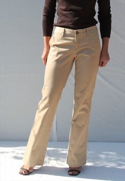 Vintage beige cotton mid rise slightly flared pants