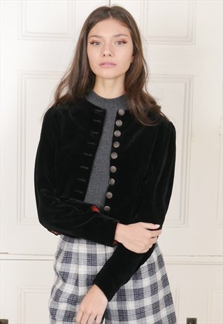 CROPPED VELOUR VELVET BLACK JACKET
