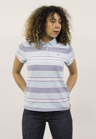 VINTAGE 1990S BLUE STRIPED TOMMY HILFIGER POLO SHIRT