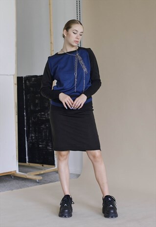 VINTAGE 80S FORMAL ROUNDNECK LONG SLEEVE MINI SKIRT SUIT S