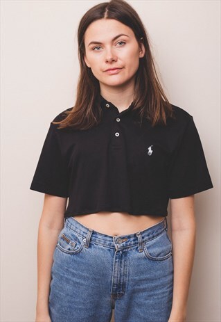 RALPH LAUREN BLACK CROP POLO