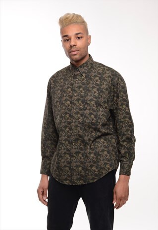 DEEP GREEN CAMO PATTERNED 90'S VINTAGE COTTON SHIRT
