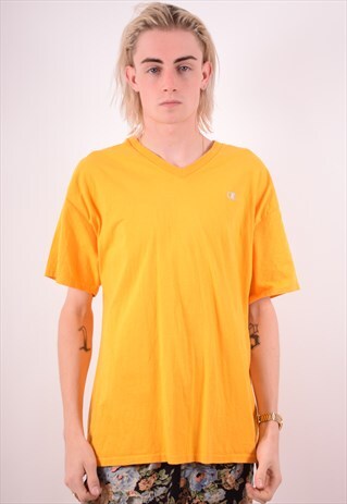 CHAMPION MENS VINTAGE T-SHIRT TOP XL YELLOW 90S