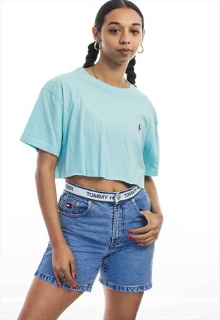 VINTAGE POLO RALPH LAUREN LOGO REWORKED CROP TOP 90S M 3.6