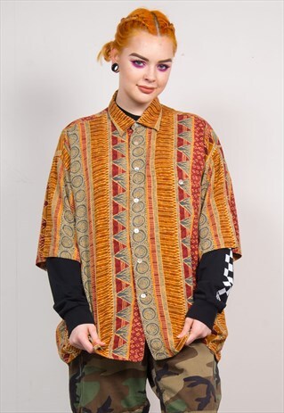 VINTAGE 90'S ORANGE STRIPED PATTERN OVERSIZED SHIRT