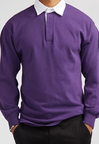 54 FLORAL LONG SLEEVE RUGBY SHIRT - PURPLE/WHITE