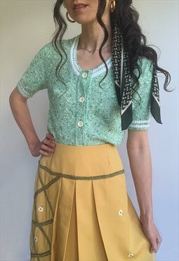  Vintage 90s green short sleeved knitted cardigan
