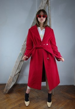Vintage 90's baggy warm trench coat jacket in bright red