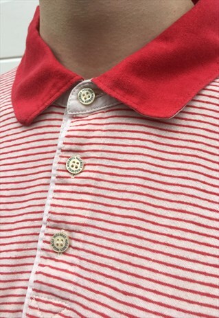 MENS HUGO BOSS POLO SHIRT WHITE RED STRIPY BOSS TOP