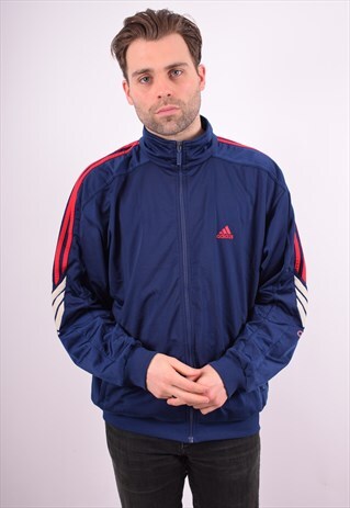 ADIDAS MENS VINTAGE TRACKSUIT TOP JACKET XL NAVY BLUE 90'S