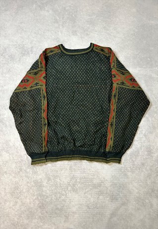 VINTAGE ABSTRACT KNITTED JUMPER PATTERNED GRANDAD SWEATER