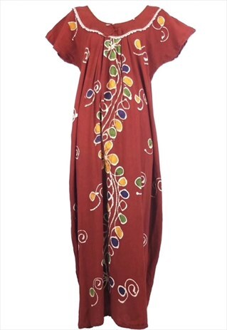 VINTAGE MAXI DRESS 70S PSYCHEDELIC HIPPIE BUTTERFLY SLEEVE