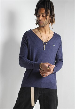 VINTAGE LACOSTE V NECK JUMPER BLUE