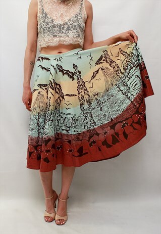 VINTAGE 90' UNIQUE COOL PRINTED OLDSCHOOL SKIRT WITH CEQUINS