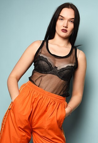 VINTAGE Y2K RETRO FISHNET MESH SHEER TRANSPARENT TANK TOP