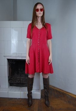Vintage 80's mini festival summer button dress in old red 