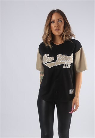 VINTAGE BASEBALL SPORT JERSEY OVERSIZED TOP UK 12 - 14 (GBJ)
