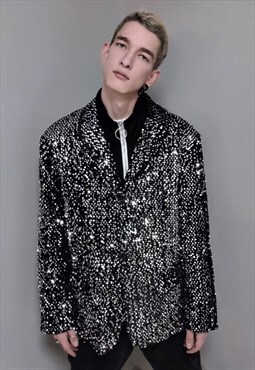 Oversized sparkly blazer sequined luminous shiny jacket grey