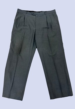 Grey Striped Short Length Grandad Smart Trousers