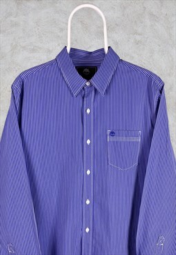 Vintage Timberland Blue Striped Shirt Long Sleeve Large