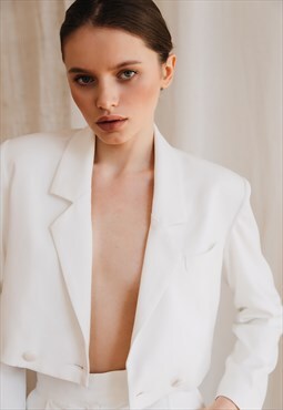 Milky white suit cropped blazer