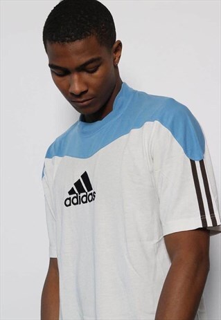 VINTAGE ADIDAS BIG LOGO T-SHIRT WHITE BLUE