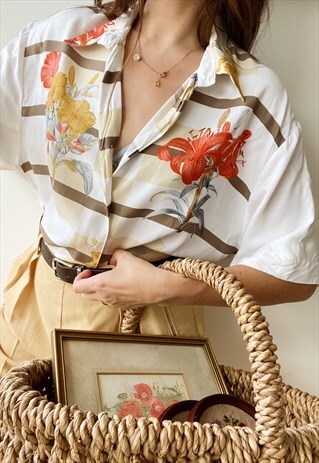 VINTAGE 80S IRIS FLORAL PRINT PARISIAN BOHEME BLOUSE TOP