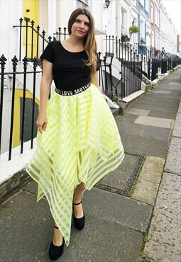 Yellow Stripes Organza and Satin Skirt