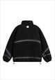 OIL WASH FLEECE STRIPED FLUFFY BOMBER UTILITY JACKET BLACK