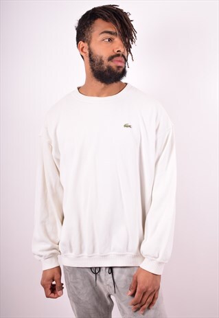 LACOSTE MENS VINTAGE SWEATSHIRT JUMPER XXL WHITE 90S