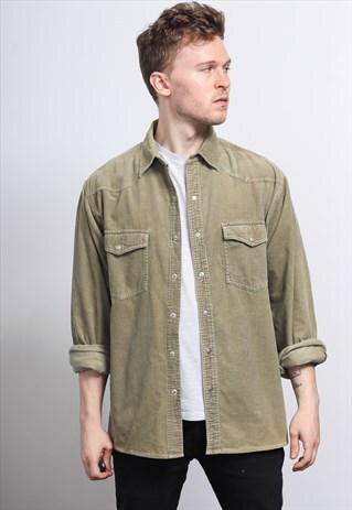 VINTAGE CORDUROY CORD SHIRT BROWN