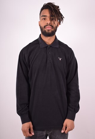 GANT MENS VINTAGE POLO SHIRT LONG SLEEVE XXL BLACK 90S